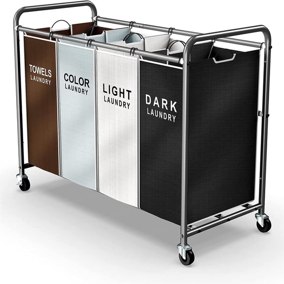 Laundry Hamper Sorter Cart: 4-Section Organizer with Heavy-Duty Lockable Wheels and Removable Bags | 172L Rolling Laundry Basket for Dirty Clothes in Laundry Room or Small Spaces (Multicolor)