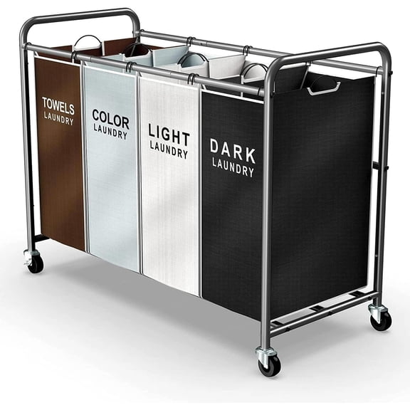Laundry Hamper Sorter Cart: 4-Section Organizer with Heavy-Duty Lockable Wheels and Removable Bags | 180L Rolling Laundry Basket for Dirty Clothes in Laundry Room or Small Spaces (Multicolor)