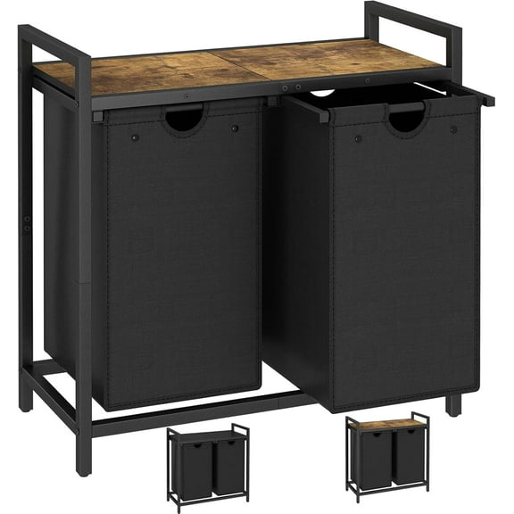 Laundry Hamper, Two-Color 2 × 48L Laundry Basket with 2 Removable Laundry Sorter Bags and Top Shelf, Clothes Hamper for Laundry Room, Bathroom