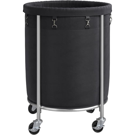 Laundry Hamper on Wheels, 23.6" Diameter 170L Large Capacity Laundry Basket with Removable Liner Bag, Easy Rolling Clothes Cart with 4 Casters and 2 Brakes, Sturdy Metal Frame, Black