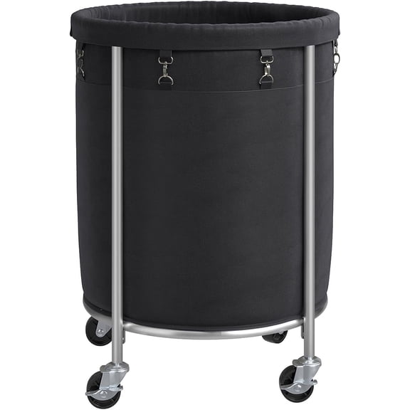 Laundry Hamper on Wheels, 23.6" Diameter 170L Large Capacity Laundry Basket with Removable Liner Bag, Easy Rolling Clothes Cart with 4 Casters and 2 Brakes, Sturdy Metal Frame, Black