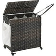 thumbnail image 1 of Laundry Hamper with Wheels, 39.6 Gallon(150L) Rolling Laundry Basket with Lid, 3-Section Rattan Clothes Hamper with 3 Removable Liner & 3 Mesh Bags, Laundry Sorter with Side Pocket, Brown, 1 of 16