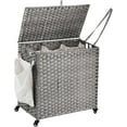 thumbnail image 1 of Laundry Hamper with Wheels, 39.6 Gallon(150L) Rolling Laundry Basket with Lid, 3-Section Rattan Clothes Hamper with 3 Removable Liner & 3 Mesh Bags, Laundry Sorter with Side Pocket, Grey, 1 of 16