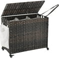 thumbnail image 1 of Laundry Hamper with Wheels, 52.8 Gallon(200L) Rolling Laundry Basket with Lid, 3-Section Rattan Clothes Hamper with 3 Removable Liner & 3 Mesh Bags, Laundry Sorter with Side Pocket, Brown, 1 of 8