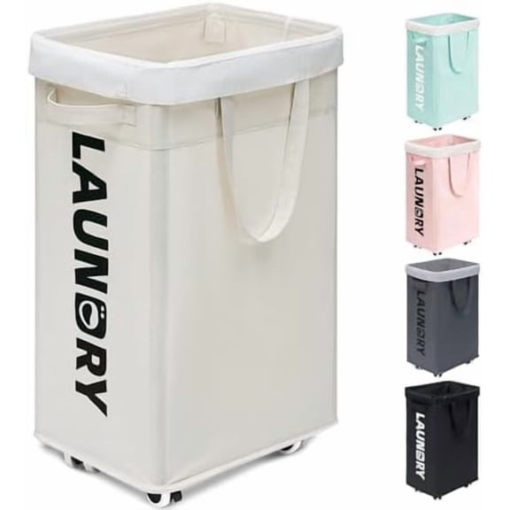 Laundry Hamper with Wheels, 75L College Dorm Room Essentials, Clothes Hamper with Removable Wash Bag for Bedroom, Large Laundry Basket with Handle, White
