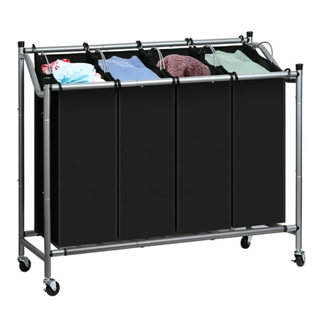 Laundry Hamper with Wheels, Laundry Sorter Cart with 4 Removable Bags, Rolling Laundry Basket with Steel Frame, Clothes Hamper for Bedroom, Bathroom, Laundry Room, Black