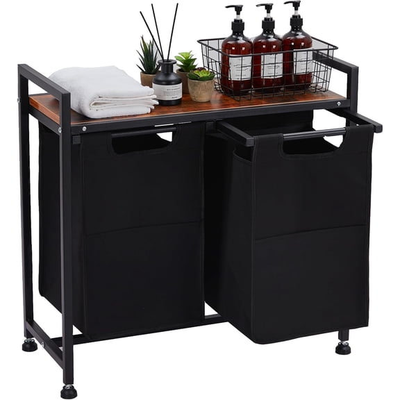 Laundry Hamper With Foldable Shelf & Storage Table - Multi-Use Clothes Sorter Basket for Bedroom, Bathroom, Closet Organization (Black)