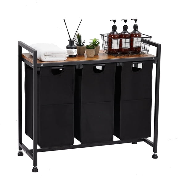 Laundry Hamper With Foldable Shelf & Storage Table - Multi-Use Clothes Sorter Basket for Bedroom, Bathroom, Closet Organization (Black)