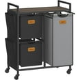 thumbnail image 1 of Laundry Hamper with 3 Compartments, 26.4 Gal. Laundry Sorter, Rolling Laundry Cart with Shelves 6 Labels, Chestnut Brown, Ink Black and Dove Gray, 1 of 6