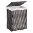 thumbnail image 1 of Laundry Hamper with Handwoven Rattan and Liner Bag Gray, 1 of 6