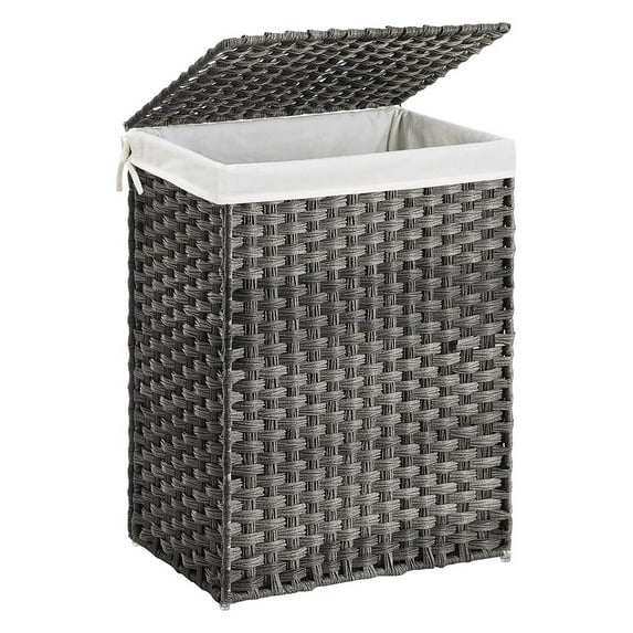Laundry Hamper with Handwoven Rattan and Liner Bag Gray