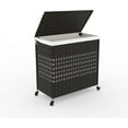 thumbnail image 1 of Laundry Hamper with Lid, 120L Large Clothes Hamper with 2 Section Removable Liner Bags, Handwoven Synthetic Rattan Sorter Laundry Basket, Black, 1 of 4