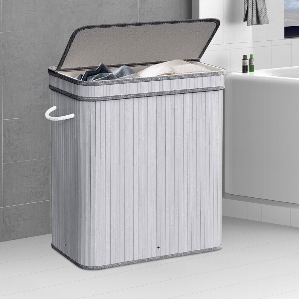 Laundry Hamper with Lid 72L Folding Bamboo Laundry Basket with ...