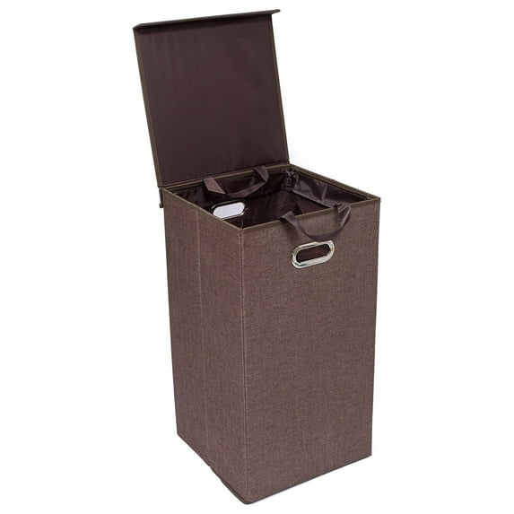 Laundry Hamper with Lid | Removable mesh bags | Single Compartment Clothes Hamper | Brown
