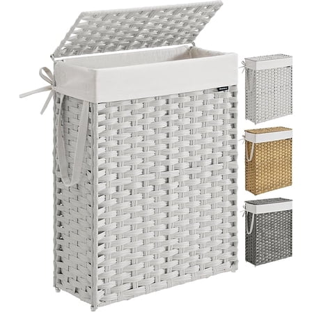 Laundry Hamper with Lid, Synthetic Rattan Clothes Laundry Basket with Lid and Handles, Foldable, Removable Liner