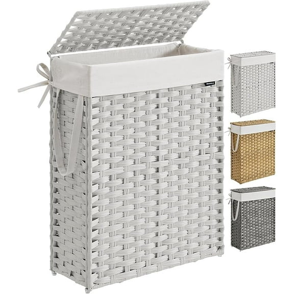 Laundry Hamper with Lid, Synthetic Rattan Clothes Laundry Basket with Lid and Handles, Foldable, Removable Liner