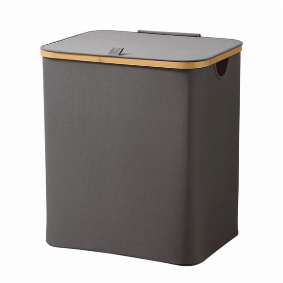 Laundry Hamper with Lid, Tall Bamboo Pull Handles Laundry Basket with Internal Support