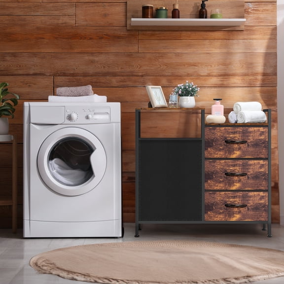 Laundry Hamper with Top Shelf & Drawers, 3-Compartment Clothes Sorter Organizer with Removable Bag for Laundry Room, Bathroom, Dorm