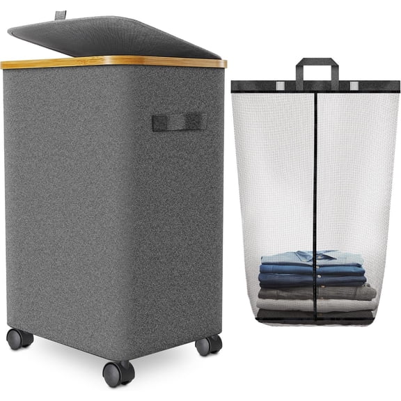 Laundry Hamper with Wheels, 75L Rolling Laundry Basket with Lid