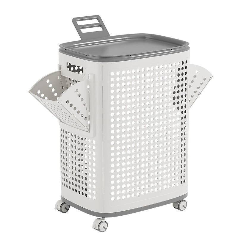 Laundry Hamper with Wheels and Built-in Side Baskets, Large Capacity Clothes Hamper Organizer with Ventilation, Mobile Storage for Bedroom Bathroom