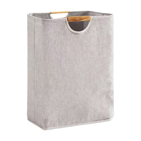 Laundry Hamper with Wooden Handles Large Capacity Waterproof Foldable Storage Basket for Clothes and Toys