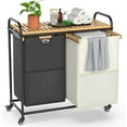 thumbnail image 1 of Laundry Hampers 2 Section, Laundry Sorter with Removable Shelf and Pull-Out Bags, Clothes Hampers with Wheels Rolling Cart Basket for Laundry Room Bathroom, 2 x 50 L (Black White), 1 of 17
