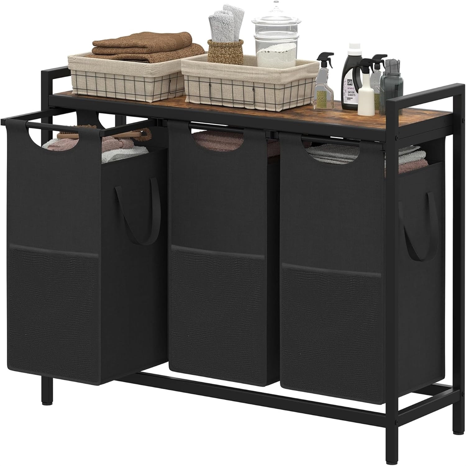 Laundry Hampers, 3 × 12.5 Gal Laundry Basket with Large Desktop Sorter for Laundry Room Organization, Bathroom and Dorm Laundry Bags on Storage Shelf