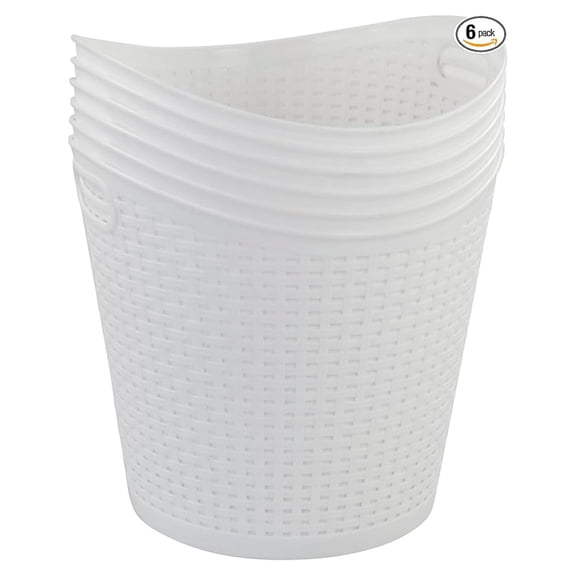Laundry Hampers 6-Pack, 30L Plastic Storage Baskets - White Large Clothes Hamper for Bedroom, Bathroom, Baby Toys - Durable Lightweight Collapsible Laundry Basket