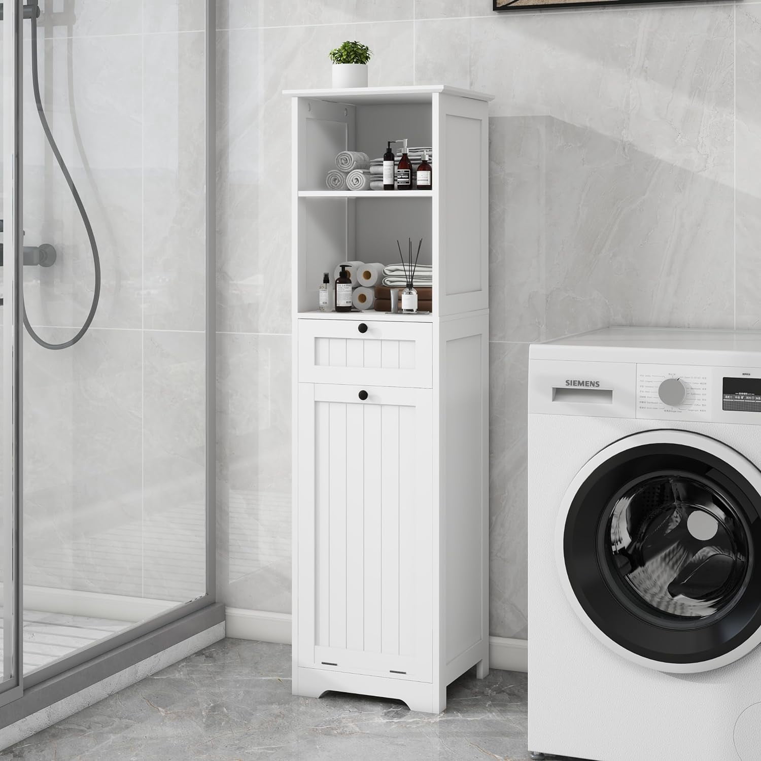 Laundry Hampers Modern White Bathroom Cabinet,Slim Bathroom Storage ...