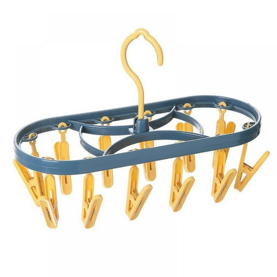Laundry Hanger Drying Rack - Foldable Clip and Drip Hanger with 12 Pins, Clothes Drying Rack, Sock Hanger for Drying Towels, Bras, Baby Clothes, Plastic Laundry Sock Drying Hanger