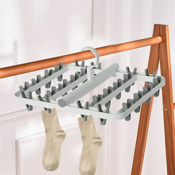 Laundry Hangers with Clips Save Space,Foldable Clothes Drying Rack with Rotatable Hook and 24 Sturdy Clips,Plastic Laundry Drying Rack,Underwear Hanger for Drying Bras,Towels,Socks,Hats,Baby Clothes