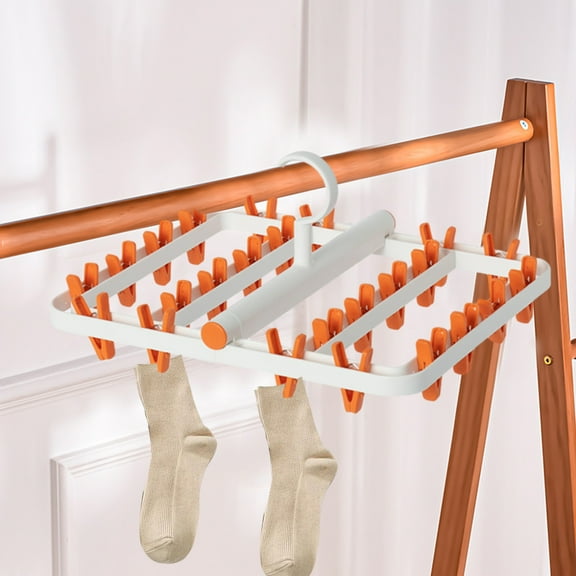 Laundry Hangers with Clips Save Space,Foldable Clothes Drying Rack with Rotatable Hook and 24 Sturdy Clips,Plastic Laundry Drying Rack,Underwear Hanger for Drying Bras,Towels,Socks,Hats,Baby Clothes