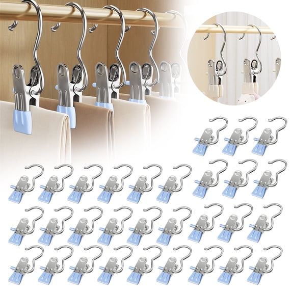 Laundry Hanging Hooks Clips, Ongmies Heavy Duty Stainless Steel Portable Travel Drying Clothes Pins for Closet Home Sock