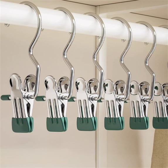 Laundry Hook Clips,Heavy Duty Stainless Steel Portable Clothes Pins,Hanging Boot Clips for Closets Organization Travel Drying Hanging Hooks for Bras Socks Towels Underwear(Green)