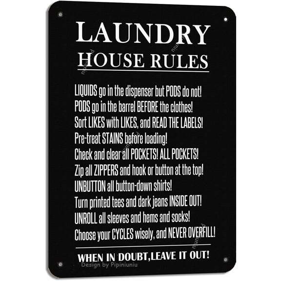 Laundry House Rules 8X12 Inch Iron Vintage Look Decoration Painting Sign for Home Living Room Bathroom Farmhosue Funny Wall Decor