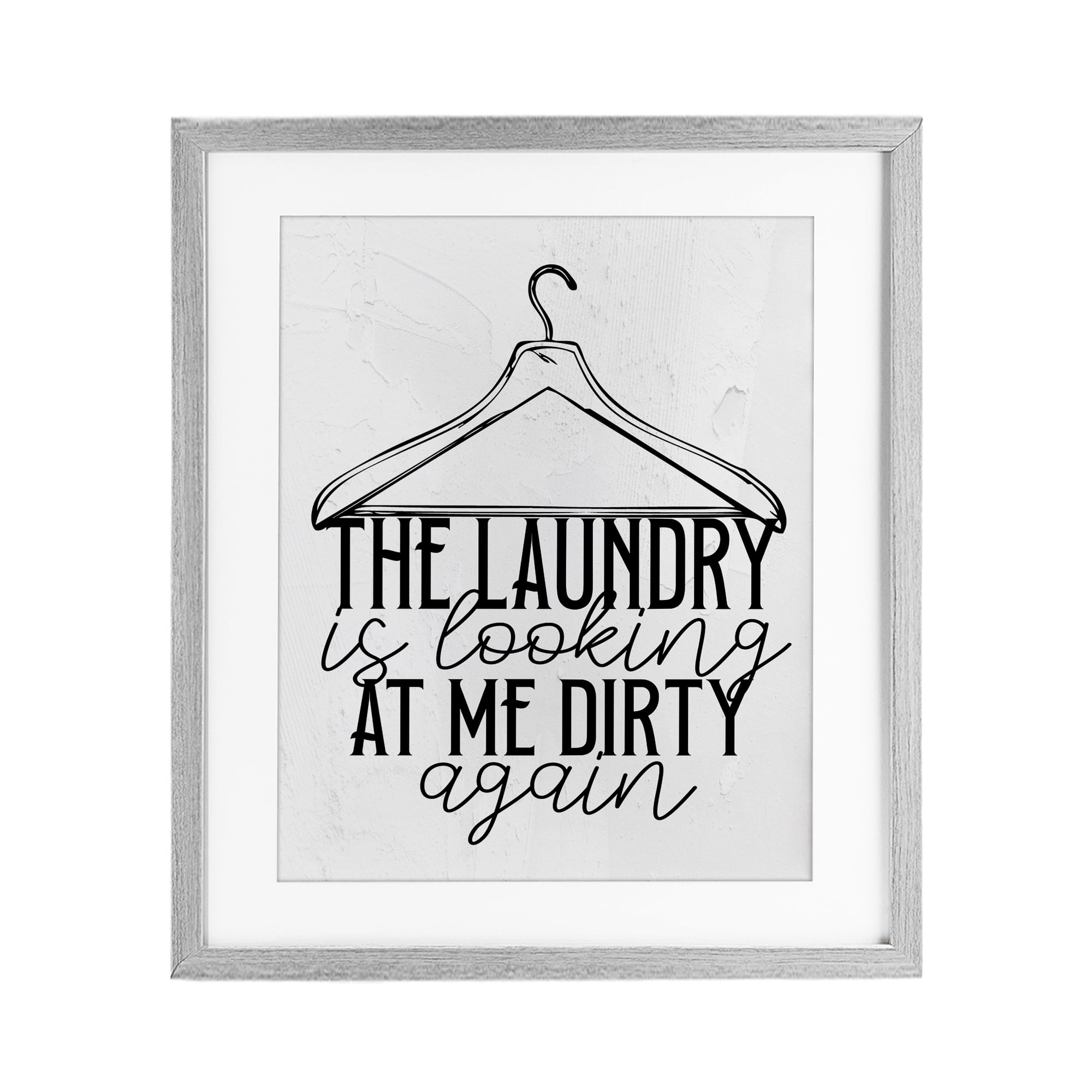 Laundry Is Looking At Me Dirty Gray Framed Print Under Glass, design by Kim Allen