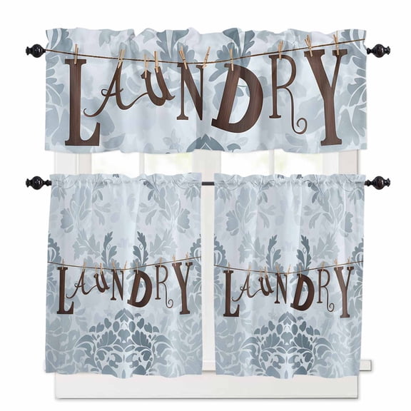 Laundry Kitchen Curtains Valances and Tiers Set of 3, Country Style 36 Inch Length Tier Curtains and Valance Rod Pocket Valance Curtains Set for Kitchen Bathroom Small Windows