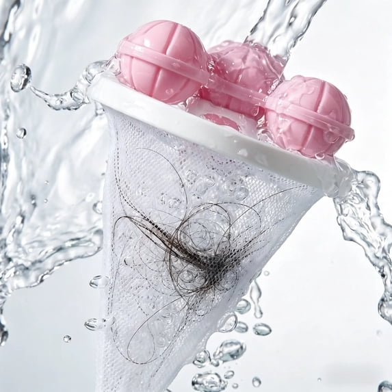 Laundry Lint Filter Bag, TOUMENY Reusable Floating Hair Catcher Laundry Net, Fine Mesh Fluff Debris Collector Washing Machine Lint Remover for Clothes, Pink