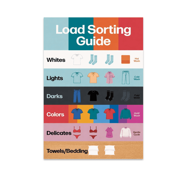 Laundry Load Sorting Guide - Home Organizer - 13x19 Poster Print