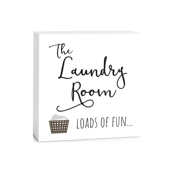 Laundry Loads Of Fun Brown Laundry Basket 5 x 5 Wood Tabletop Sign Plaque