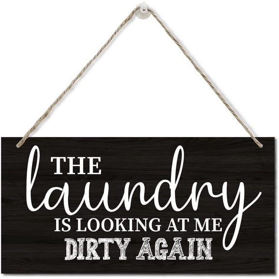Laundry is Looking at Me Dirty Again Wood Plaque Sign Wall Hanging, Laundry Room Rustic Decor, Printed Wood Wall Art Sign, Farmhouse Laundry Sign Decor, Square Laundry Sign 10x5 Inch
