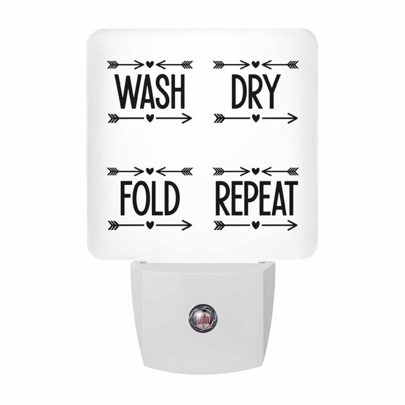 Laundry Night Lights, Wash Dry Fold Repeat Arrows Love Heart Black White Smart Auto Dusk to Dawn Sensor Nightlights Plug-in Nightlight for Bedroom Bathroom Living Room Kitchen Hallway