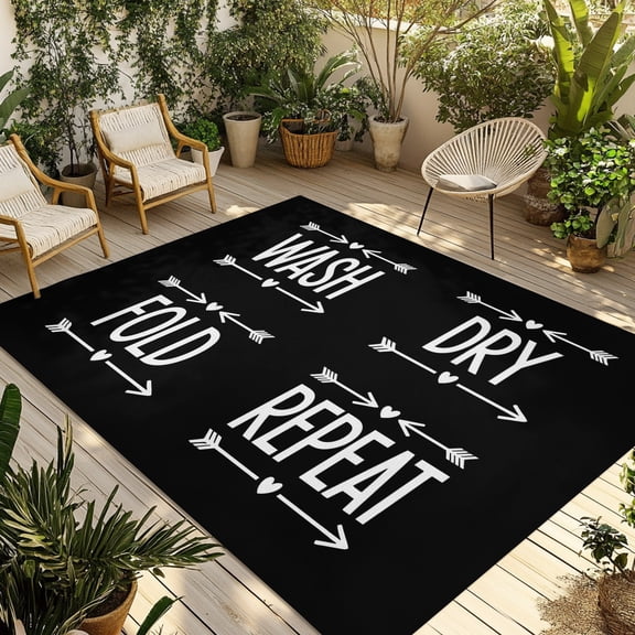 Laundry Outdoor Rug 3x5 ft Wash Dry Fold Repeat Arrows Love Heart Black Non Slip Patio Rug Washable Absorbent Large Outdoor Carpet Outside Mat for Porch RV Garden Camping