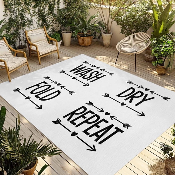 Laundry Outdoor Rug 5x7 ft Wash Dry Fold Repeat Arrows Love Heart Black White Non Slip Patio Rug Washable Absorbent Large Outdoor Carpet Outside Mat for Porch RV Garden Camping