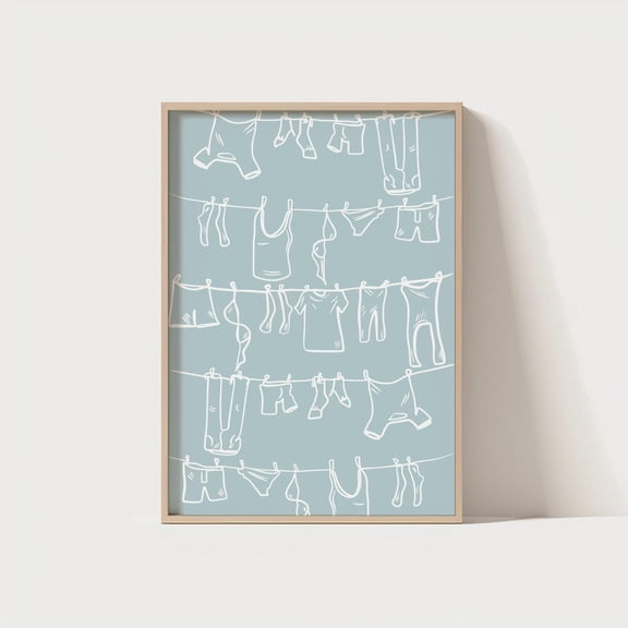 Laundry Pattern Print Blue Laundry Room Wall Art, Laundry Day Poster, Trendy Laundromat Decor, Cute Laundry , Prints Home Decor #194, Unframed Poster Size 8x12