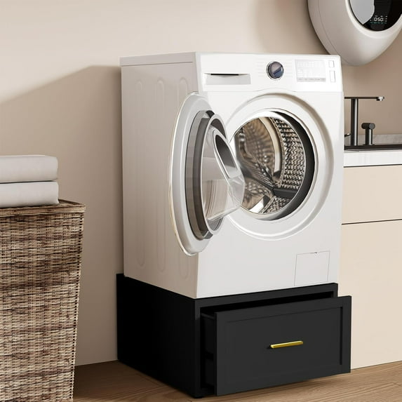 Laundry Pedestal Heavy Duty Metal Washer and Dryer Pedestals, 16" H Universal Fit Washer Stand Base, Washing Machine Stand with Storage Drawer, 440lbs Mini Fridge Stand, (Black, 1PCS)