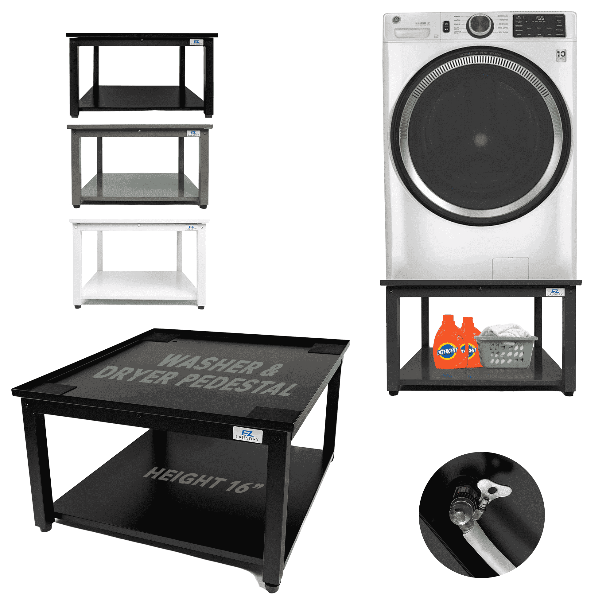 EZ Laundry Pedestal 29" Wide x 16" High Steel Support Stand for Washer and Dryer – Black