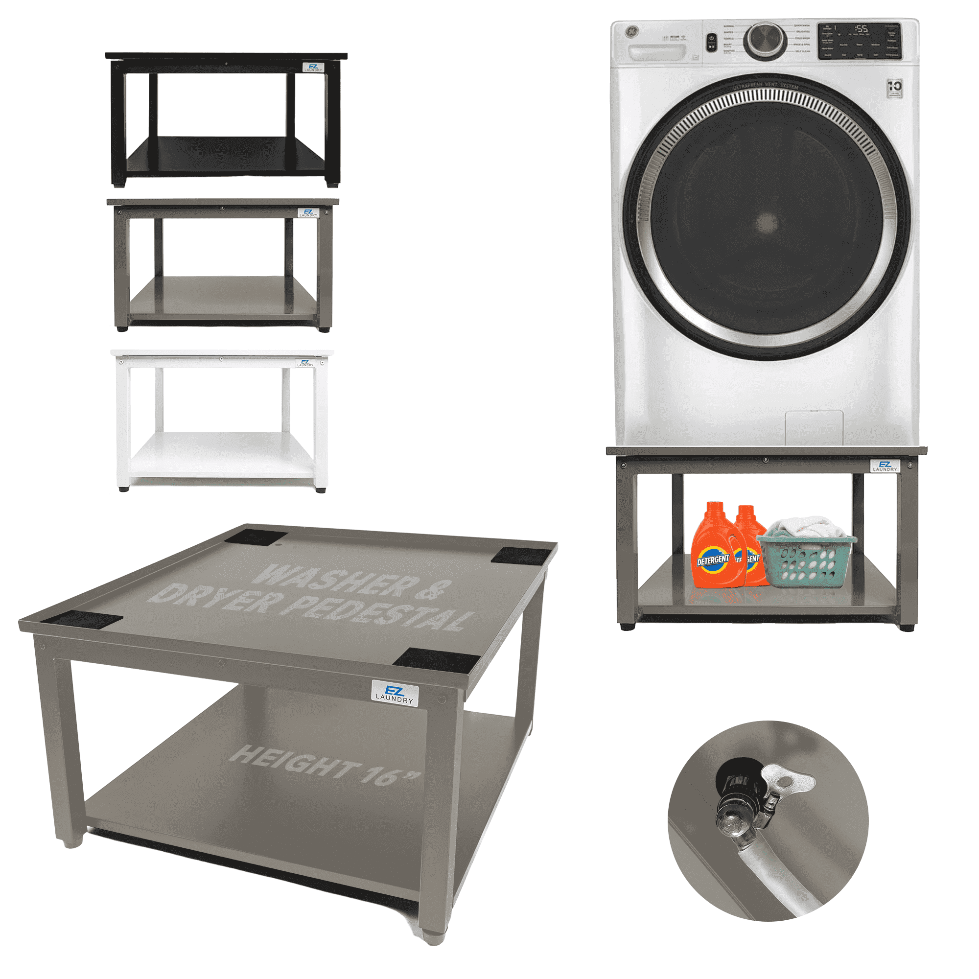 EZ Laundry Pedestal 29" x 16" Washer and Dryer Platform Stand – Steel Frame, Grey