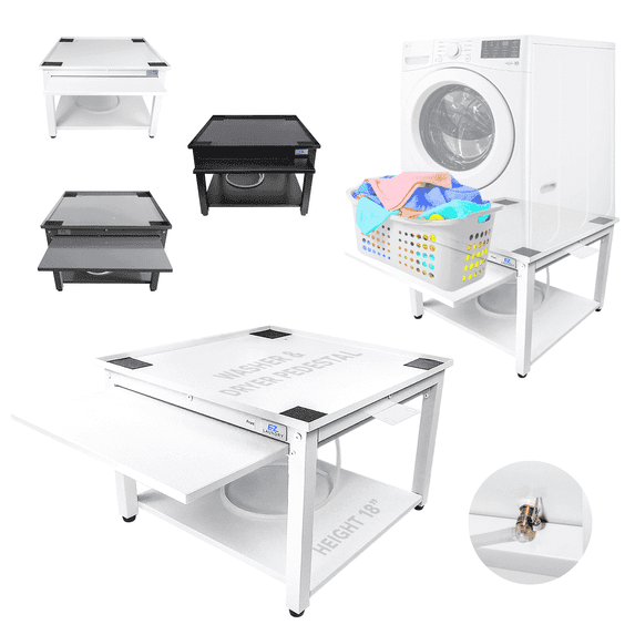 EZ Laundry Pedestal Compact 24" x 18" Washer Dryer Riser with Pull-Out Storage Shelf