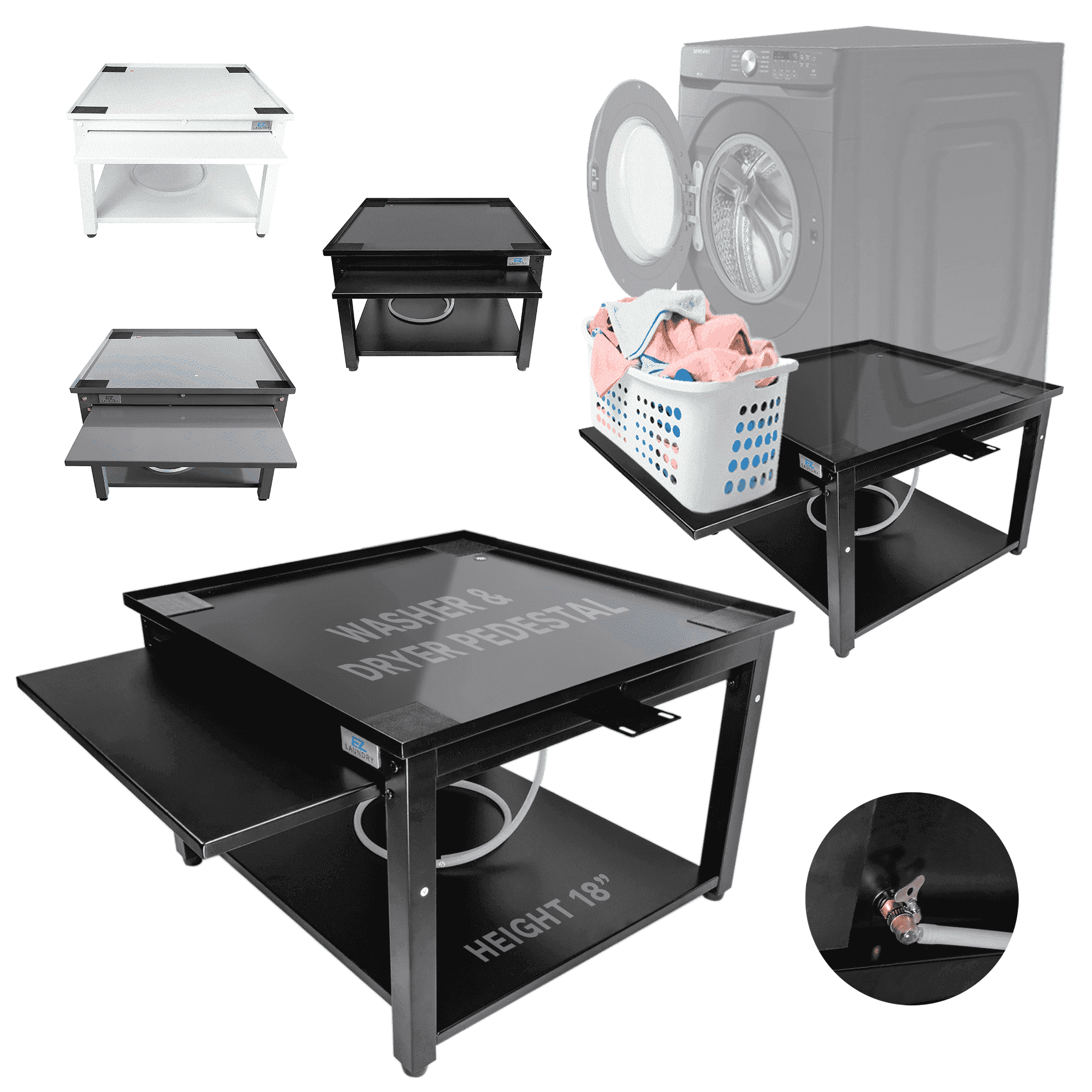 EZ Laundry Pedestal 27" Wide x 18" High Heavy-Duty Stand with Pull-Out Laundry Shelf
